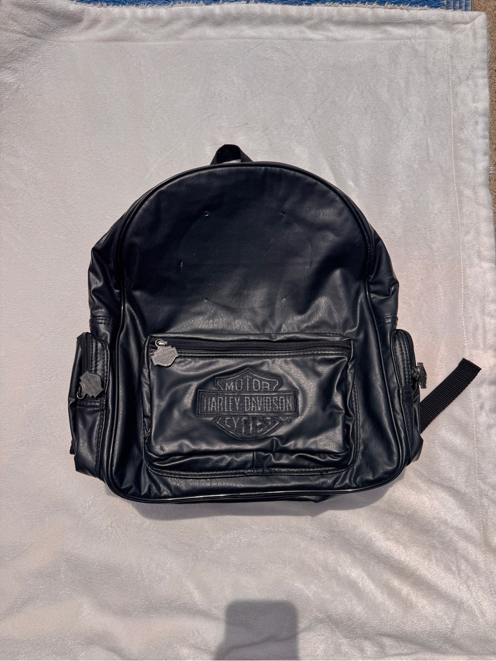 Harley-Davidson Black Faux Leather Backpack with Embossed Crest
